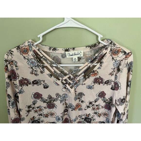 Cloud Chaser Women's Long Sleeve Top Pink Floral Pattern Size Medium - Picture 2 of 5